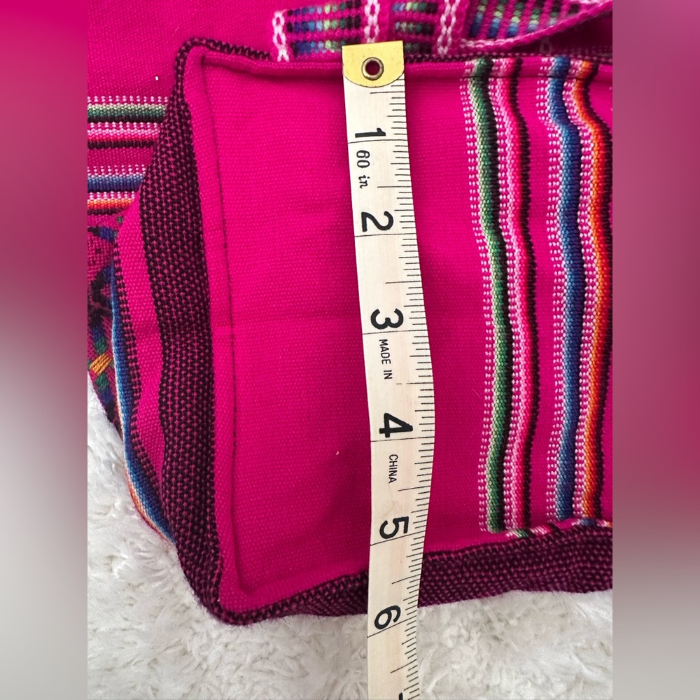 Boho Woven Baja Pink Striped Backpack Tribal Geometric Festival Rucksack - Picture 9 of 9